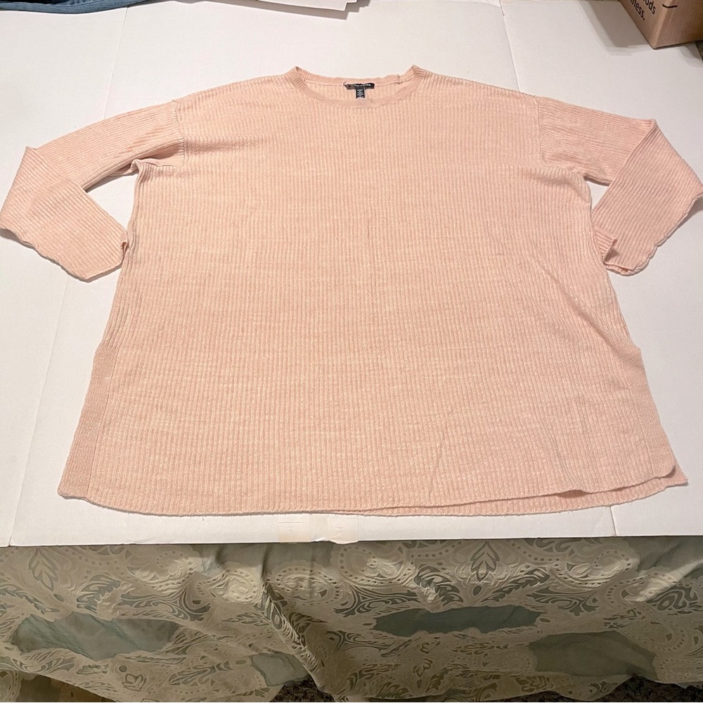 Eileen Fisher Womens SZ Small Light Pink Long Sleeve Knit Top 100% Organic Linen